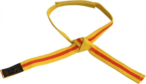 Kinder-Klettgürtel gelb-orange Mittelstreifen mit Knoten