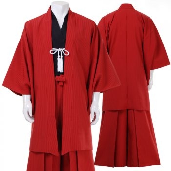 Festliches Bekleidungsset (Haori mit Haorikordel, Gi und Hakama), rot-schwarz