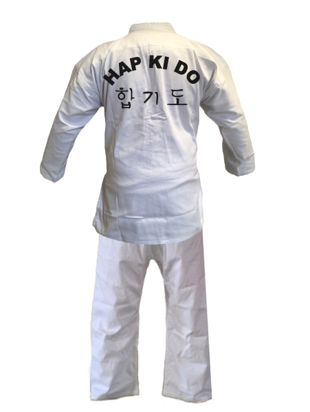 Hapkido Anzug weiß, mit Rückendruck schwarz