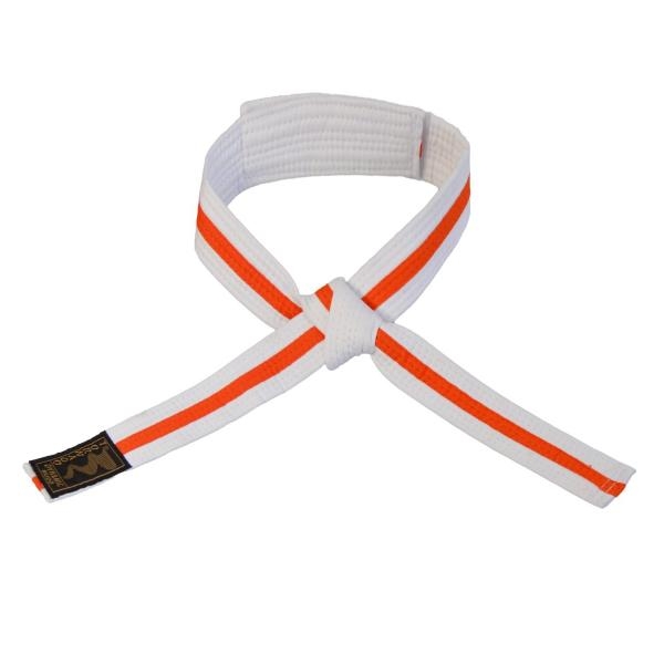 Kinder-Klettgürtel weiß-orange Mittelstreifen mit Knoten