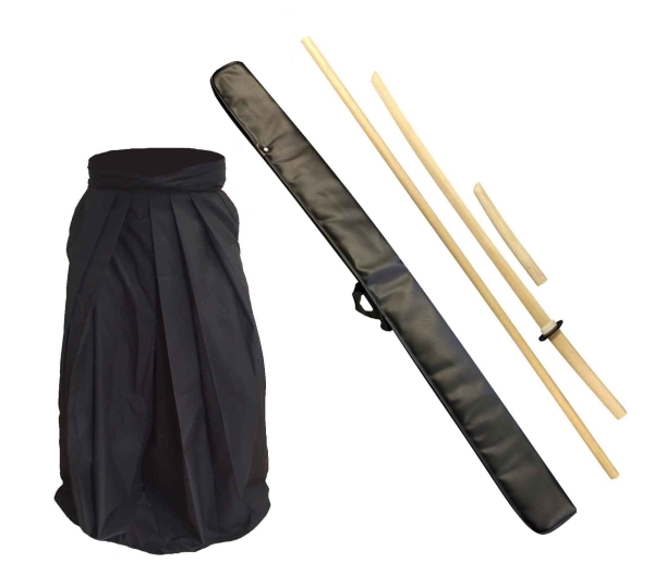 Aikido Set Deluxe Hakama & Waffen-Set mit Tasche Weißeiche
