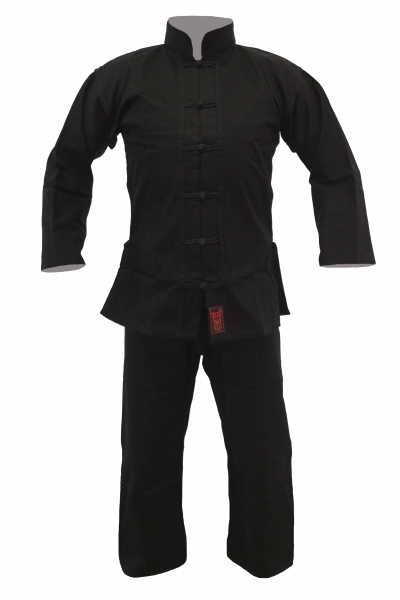 Kung Fu Anzug schwarz, weißer Innenkragen Mischgewebe (%SALE)