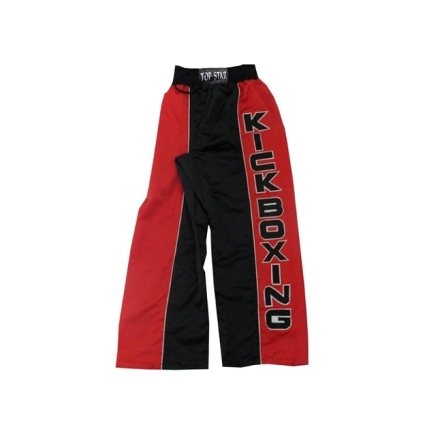 Kickboxing Hose schwarz, breiter Kickboxing Streifen rot/schwarz