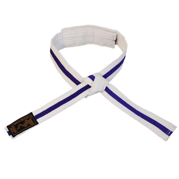 Kinder-Klettgürtel weiß-violett Mittelstreifen mit Knoten