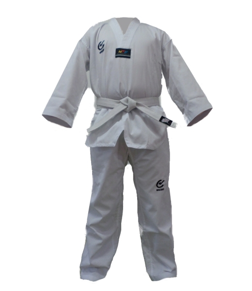 Taekwondo-Anzug Korea III weißes Revers, Ripp-Gewebe (Mischgewebe)