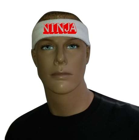 Stirnband weiß Ninja Text