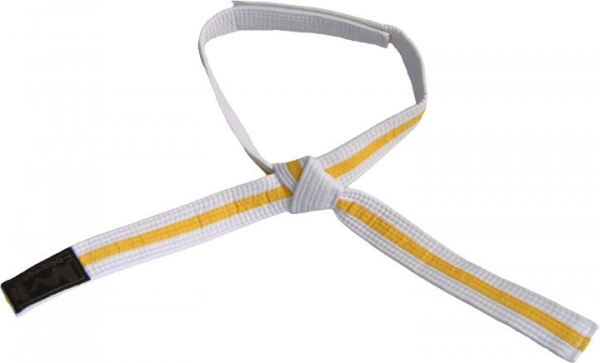 Kinder-Klettgürtel weiß-gelb Mittelstreifen mit Knoten