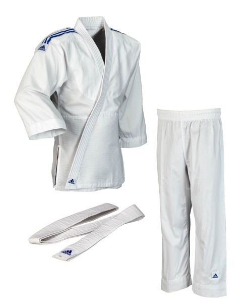 Adidas Judoanzug Club weiß, blaue Streifen