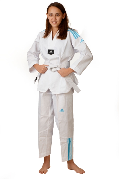 ADIDAS Taekwondo Anzug Adi Club 3 Stripes weißes R. blaue Streifen