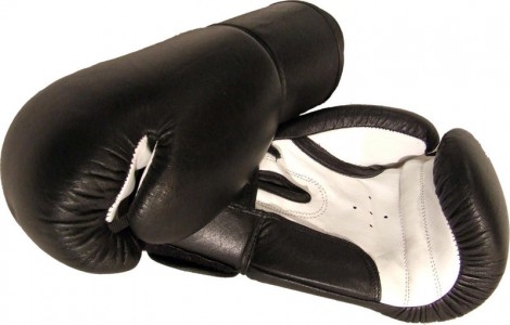 Boxhandschuhe Echtleder schwarz-weiß