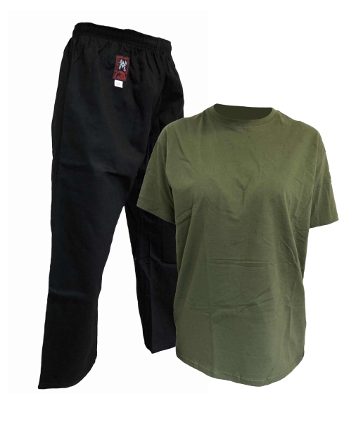 Budo Outdoor Set Hose + T-Shirt oliv/schwarz