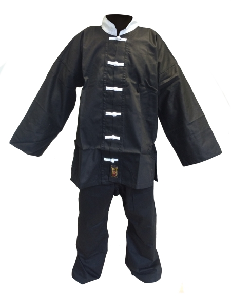 Kung-Fu Anzug / Taiji-Anzug Traditional II schwarz mit weißen Knöpfen