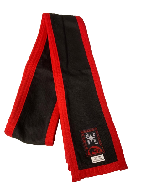 Großmeister Kung-Fu Schärpe Baumwolle schwarz mit rotem Rand 300 x 10 cm