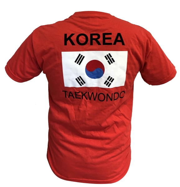 Taekwondo T-Shirt KOREA + Flagge rot mit Rücken-Flockdruck