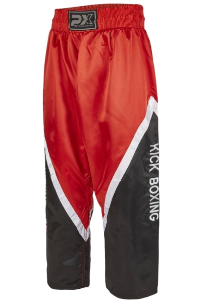 Kickboxing Hose lang, schwarz-rot-weiß + Bestickung KICK-BOXING